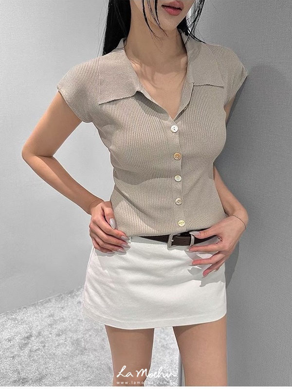 粗坑條翻領排扣上衣